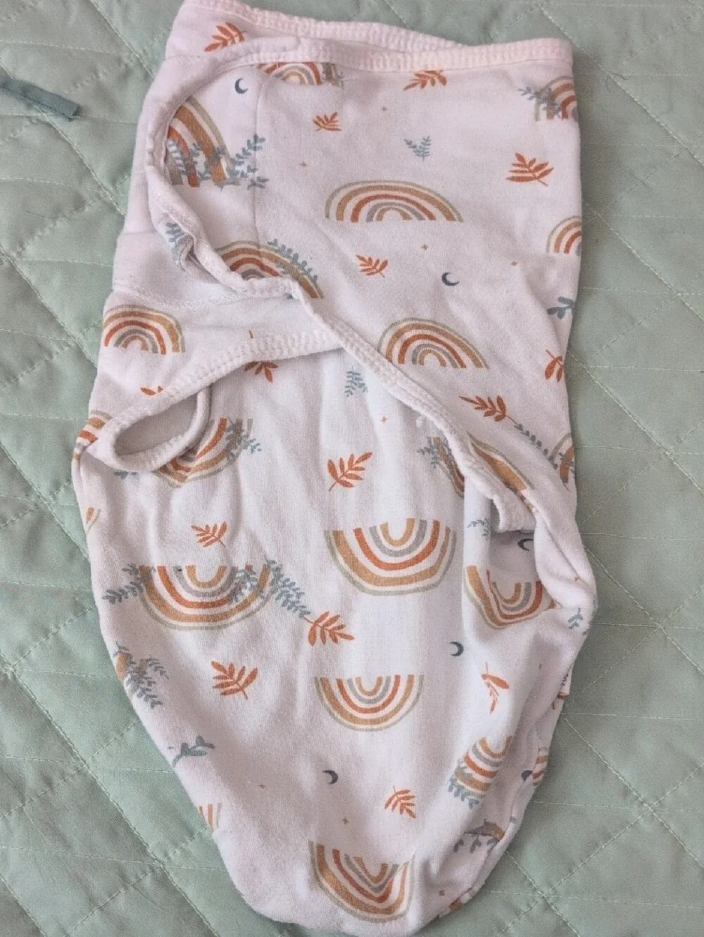 2 Preemie Baby Sleep Swaddles White & Rainbow